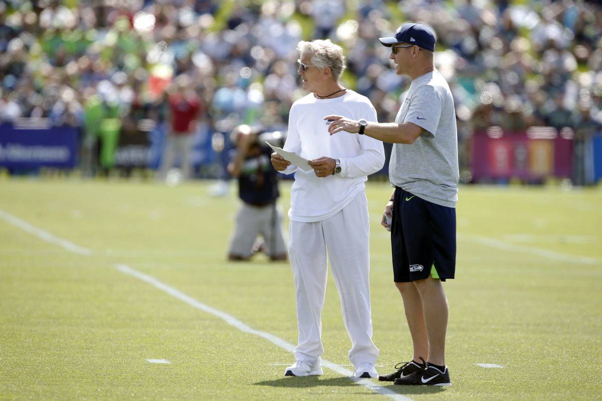 Carroll credits Bevell with bringing Russell Wilson to Seattle. Mandatory Credit: Joe Nicholson-USA TODAY Sports